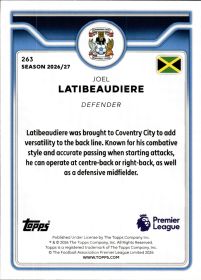 Joel Latibeaudiere - Topps Flagship Premier League Base Set 2026-27, Nr. 263 – Rookie Card
