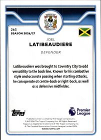 Joel Latibeaudiere - Topps Flagship Premier League Base Set 2026-27, Nr. 263 – Rookie Card