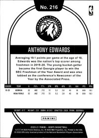 Anthony Edwards - Panini Hoops Base Set 2020-21, Nr. 216 – Rookie Card