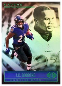 J.K. Dobbins - Panini Illusions Base Set 2021, Nr. 39 – Trophy Collection Emerald
