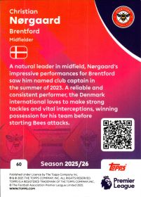 Christian Nørgaard - Topps Match Attax Premier League Base Set 2025-26, Nr. 60