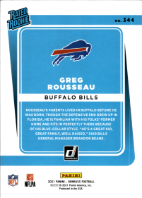 Greg Rousseau - Panini Donruss Base Set 2021, Nr. 344 – Rookie Card