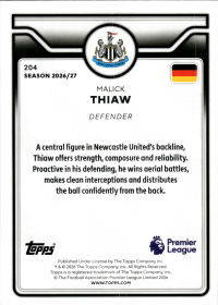 Malick Thiaw - Topps Flagship Premier League Base Set 2026-27, Nr. 204