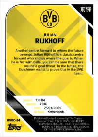 Julian Rijkhoff - Topps Borussia Dortmund Team Set China Edition Base Set 2023-24, Nr. BVBC-24 – Rookie Card