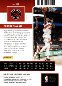 Pascal Siakam - Panini Contenders Season Ticket 2021-22, Nr. 31