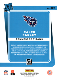 Caleb Farley - Panini Donruss Base Set 2021, Nr. 339 – Rookie Card
