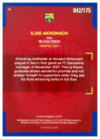 Ilias Akhomach - Topps FC Barcelona Team Set Blaugrana 2022-23, Nr. 41 – Nummeriert, Teal