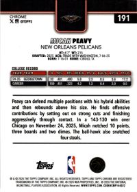 Micah Peavy - Topps Chrome Base Set 2025-26, Nr. 191 – Rookie Card