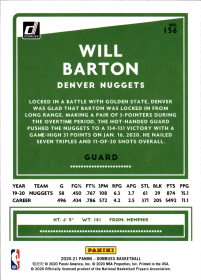 Will Barton - Panini Donruss Base Set 2020-21, Nr. 136