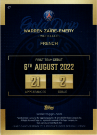 Warren Zaïre-Emery - Topps Paris Saint-Germain Team Set Gold Drip 2022-23, Nr. 47 – Rookie Card