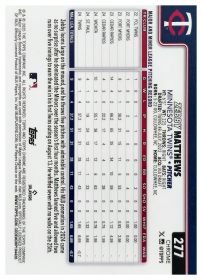 Zebby Matthews - Topps Chrome Base Set 2025, Nr. 277 – Rookie Card, Prism Refractor