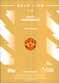 Bruno Fernandes - Topps Flagship Premier League Gold Lion 2026-27, Nr. GL 15 – Insert