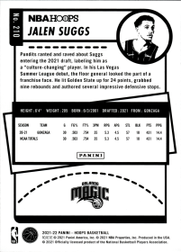 Jalen Suggs - Panini Hoops Base Set 2021-22, Nr. 210