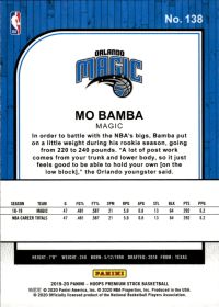 Mo Bamba - Panini Hoops Premium Stock Base Set 2019-20, Nr. 138
