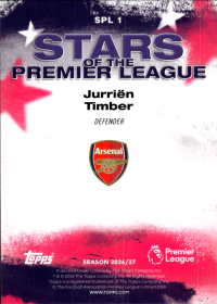 Jurriën Timber - Topps Flagship Premier League Stars of the Premier League 2026-27, Nr. SPL 1 – Insert