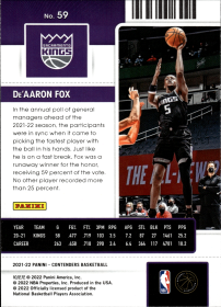De'Aaron Fox - Panini Contenders Season Ticket 2021-22, Nr. 59