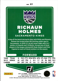 Richaun Holmes - Panini Donruss Base Set 2021-22, Nr. 61